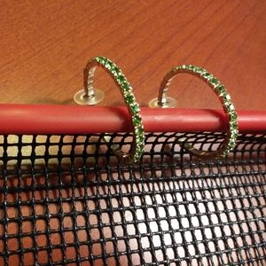 Green rhinestone hoop earrings